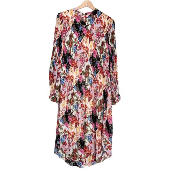 Anthropologie Maeve Shara Pleated Midi Dress Floral Modest | Pink White | SZ S - Picture 4 of 15